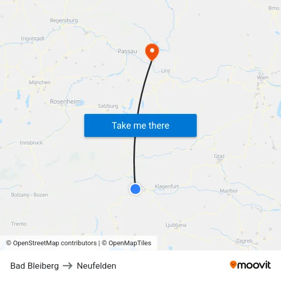 Bad Bleiberg to Neufelden map