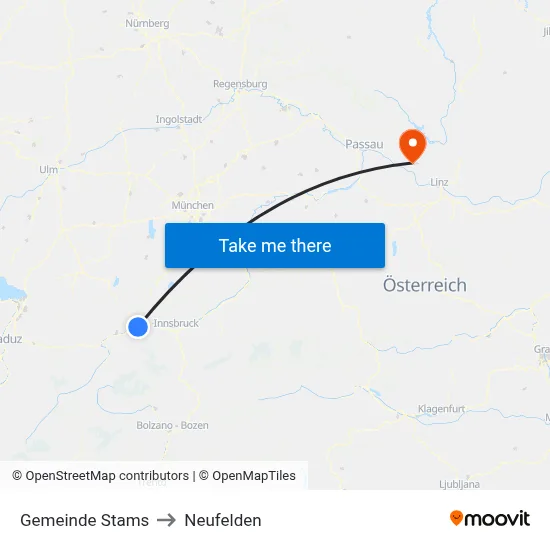 Gemeinde Stams to Neufelden map