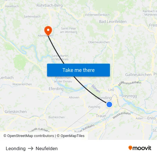 Leonding to Neufelden map