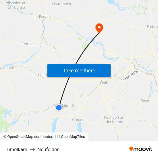 Timelkam to Neufelden map