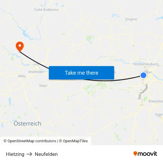 Hietzing to Neufelden map