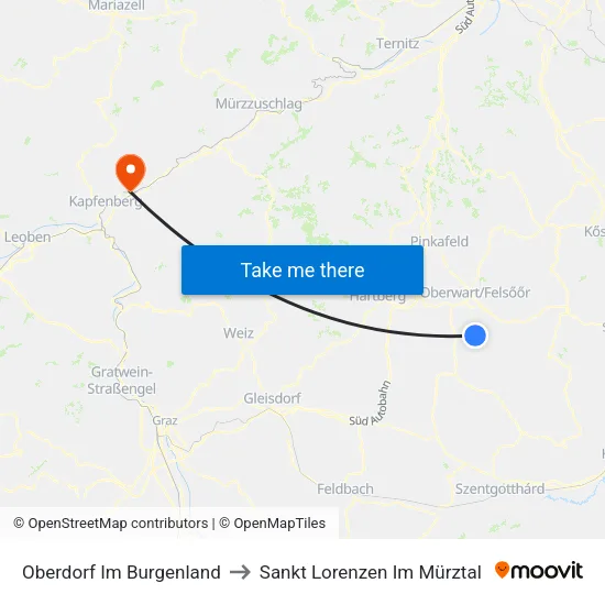 Oberdorf Im Burgenland to Sankt Lorenzen Im Mürztal map