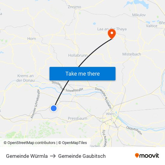 Gemeinde Würmla to Gemeinde Gaubitsch map