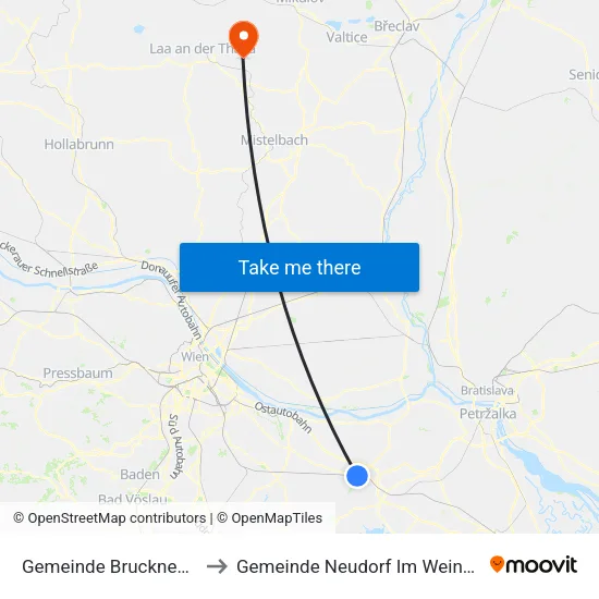 Gemeinde Bruckneudorf to Gemeinde Neudorf Im Weinviertel map
