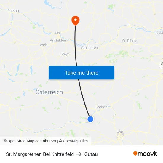 St. Margarethen Bei Knittelfeld to Gutau map