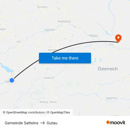 Gemeinde Satteins to Gutau map