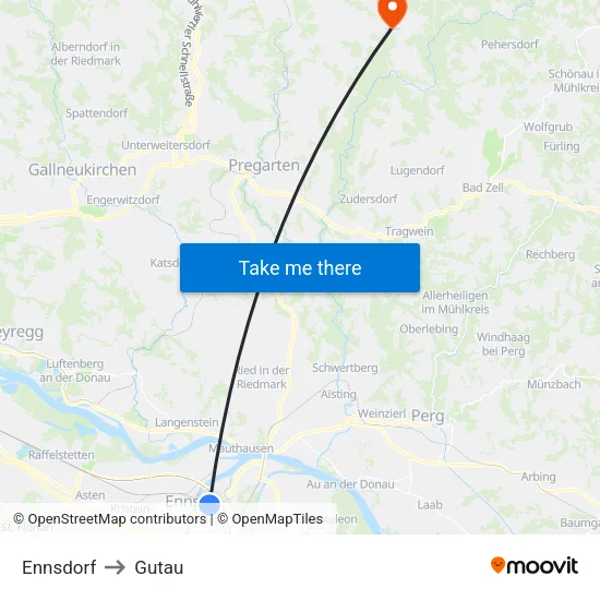 Ennsdorf to Gutau map