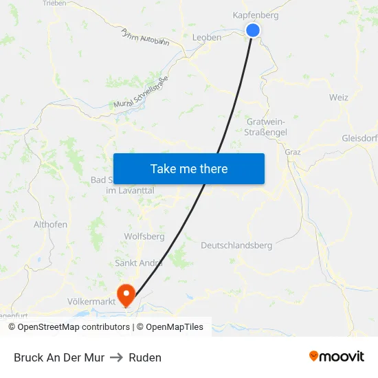 Bruck An Der Mur to Ruden map