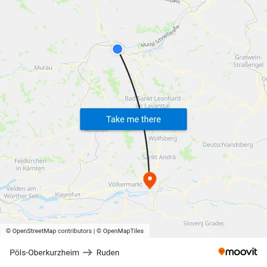 Pöls-Oberkurzheim to Ruden map