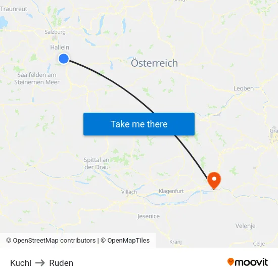 Kuchl to Ruden map