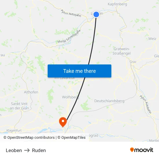 Leoben to Ruden map