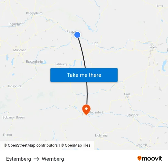 Esternberg to Wernberg map