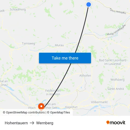 Hohentauern to Wernberg map