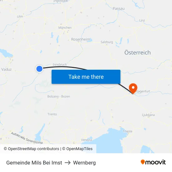 Gemeinde Mils Bei Imst to Wernberg map
