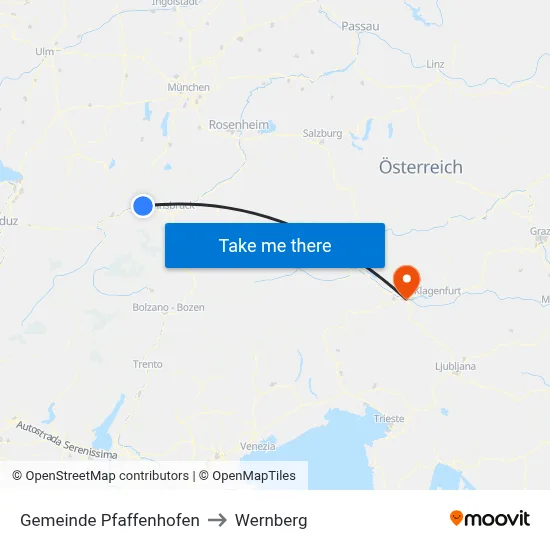 Gemeinde Pfaffenhofen to Wernberg map