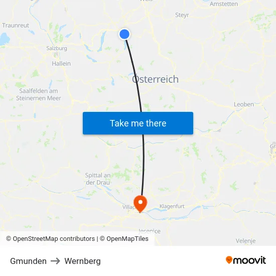 Gmunden to Wernberg map