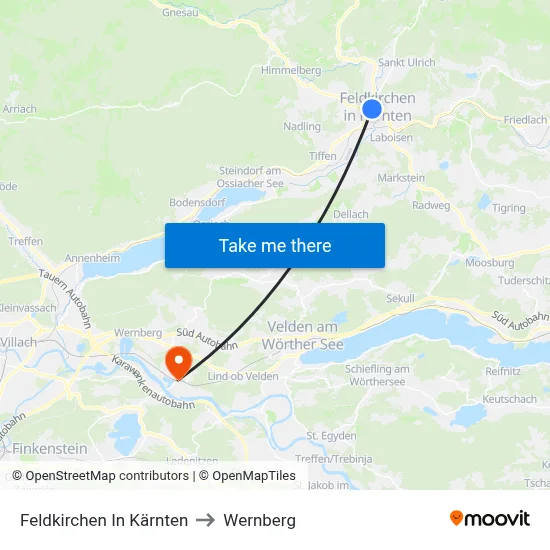 Feldkirchen In Kärnten to Wernberg map