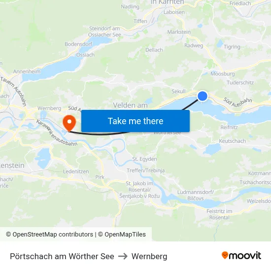 Pörtschach am Wörther See to Wernberg map
