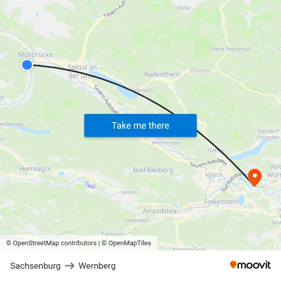 Sachsenburg to Wernberg map