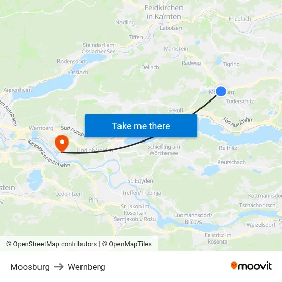 Moosburg to Wernberg map