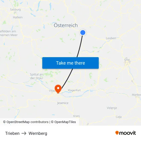 Trieben to Wernberg map