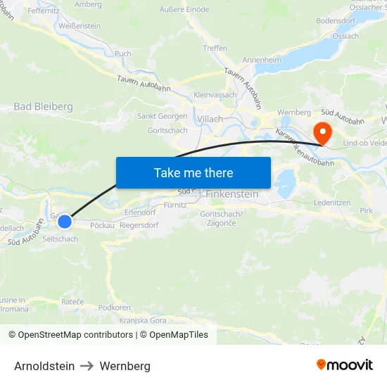 Arnoldstein to Wernberg map