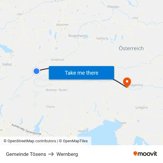Gemeinde Tösens to Wernberg map