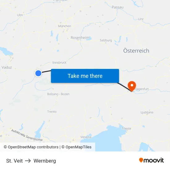 St. Veit to Wernberg map