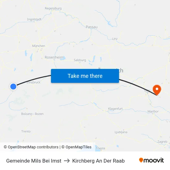 Gemeinde Mils Bei Imst to Kirchberg An Der Raab map