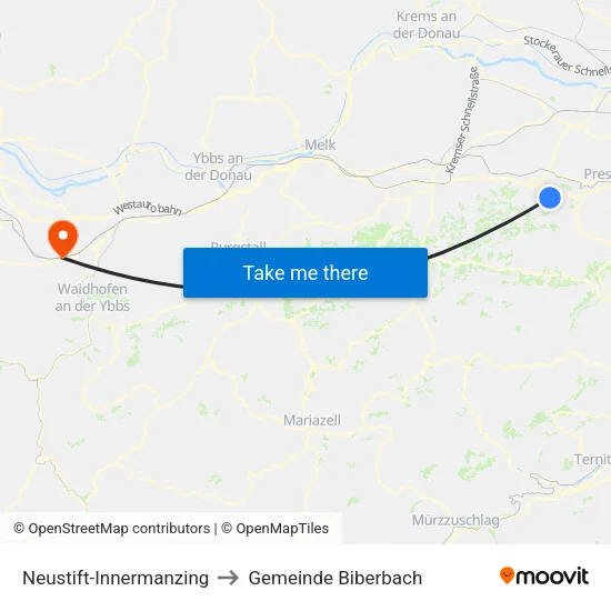 Neustift-Innermanzing to Gemeinde Biberbach map