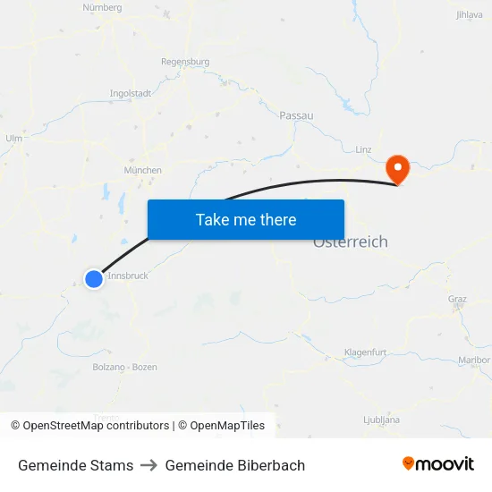 Gemeinde Stams to Gemeinde Biberbach map