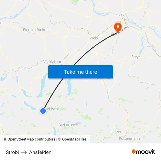 Strobl to Ansfelden map