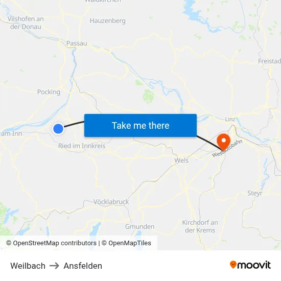 Weilbach to Ansfelden map