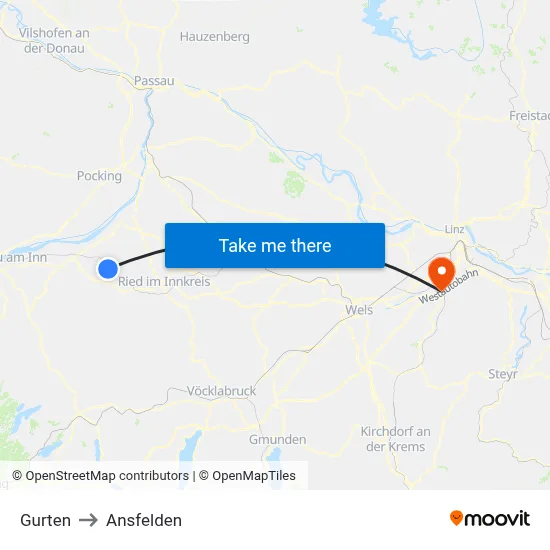Gurten to Ansfelden map