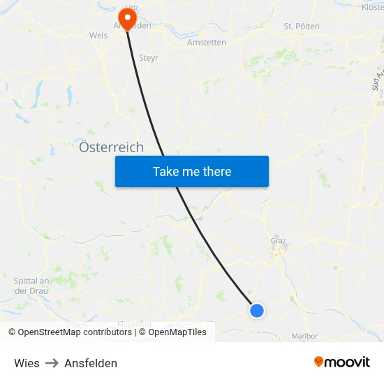 Wies to Ansfelden map