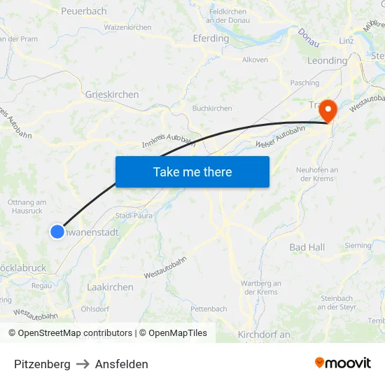 Pitzenberg to Ansfelden map