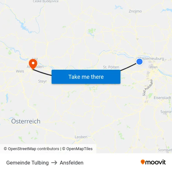 Gemeinde Tulbing to Ansfelden map