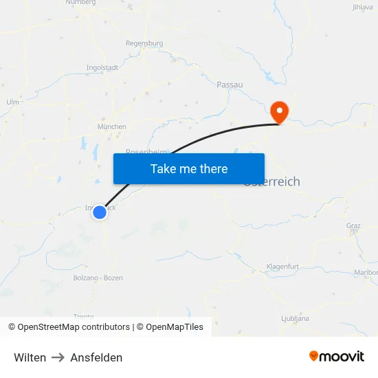 Wilten to Ansfelden map