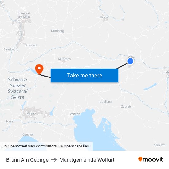 Brunn Am Gebirge to Marktgemeinde Wolfurt map