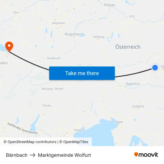 Bärnbach to Marktgemeinde Wolfurt map