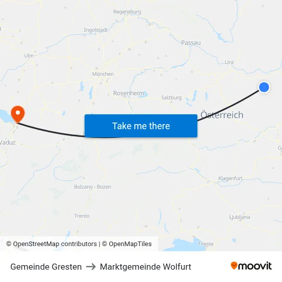 Gemeinde Gresten to Marktgemeinde Wolfurt map