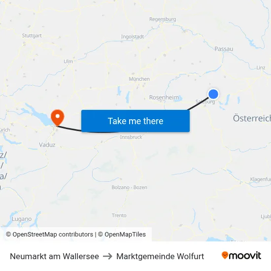 Neumarkt am Wallersee to Marktgemeinde Wolfurt map
