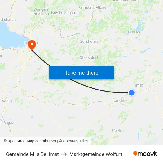 Gemeinde Mils Bei Imst to Marktgemeinde Wolfurt map