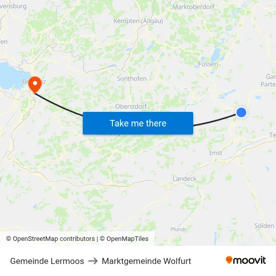 Gemeinde Lermoos to Marktgemeinde Wolfurt map