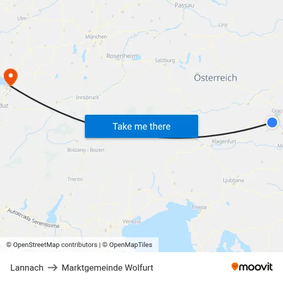 Lannach to Marktgemeinde Wolfurt map