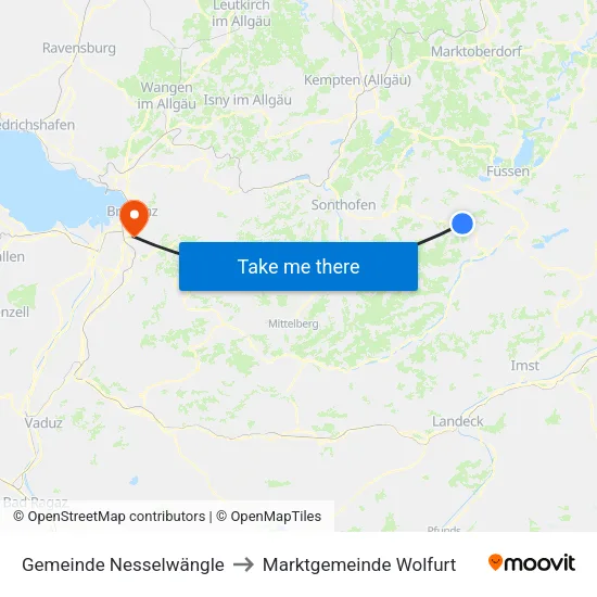 Gemeinde Nesselwängle to Marktgemeinde Wolfurt map