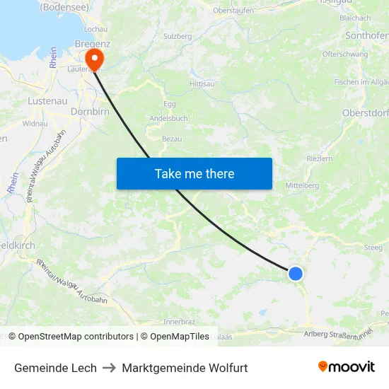 Gemeinde Lech to Marktgemeinde Wolfurt map