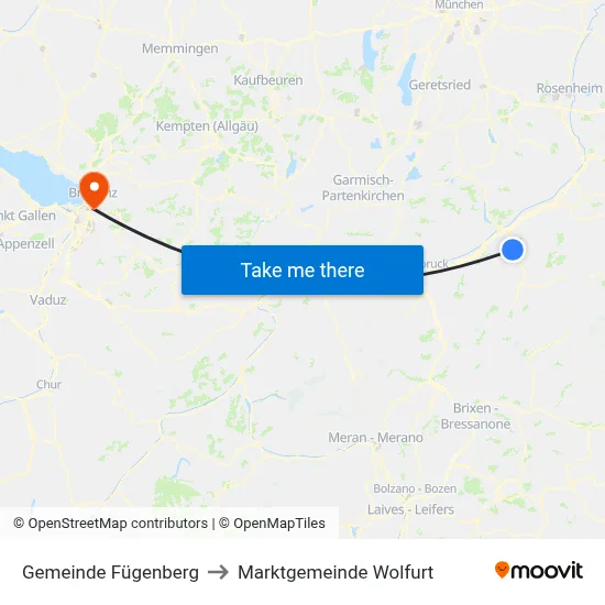 Gemeinde Fügenberg to Marktgemeinde Wolfurt map