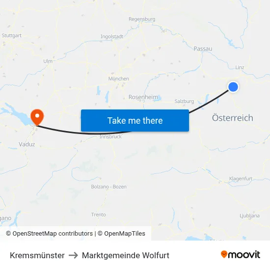Kremsmünster to Marktgemeinde Wolfurt map