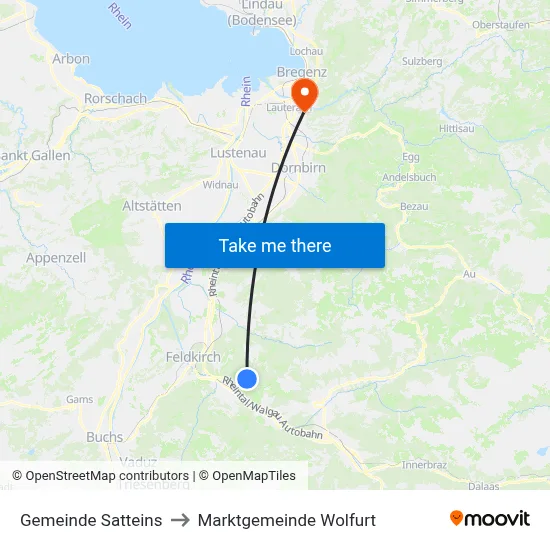 Gemeinde Satteins to Marktgemeinde Wolfurt map
